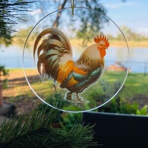 Colorful Rooster Holiday Christmas ornament Suncatcher bird lover
